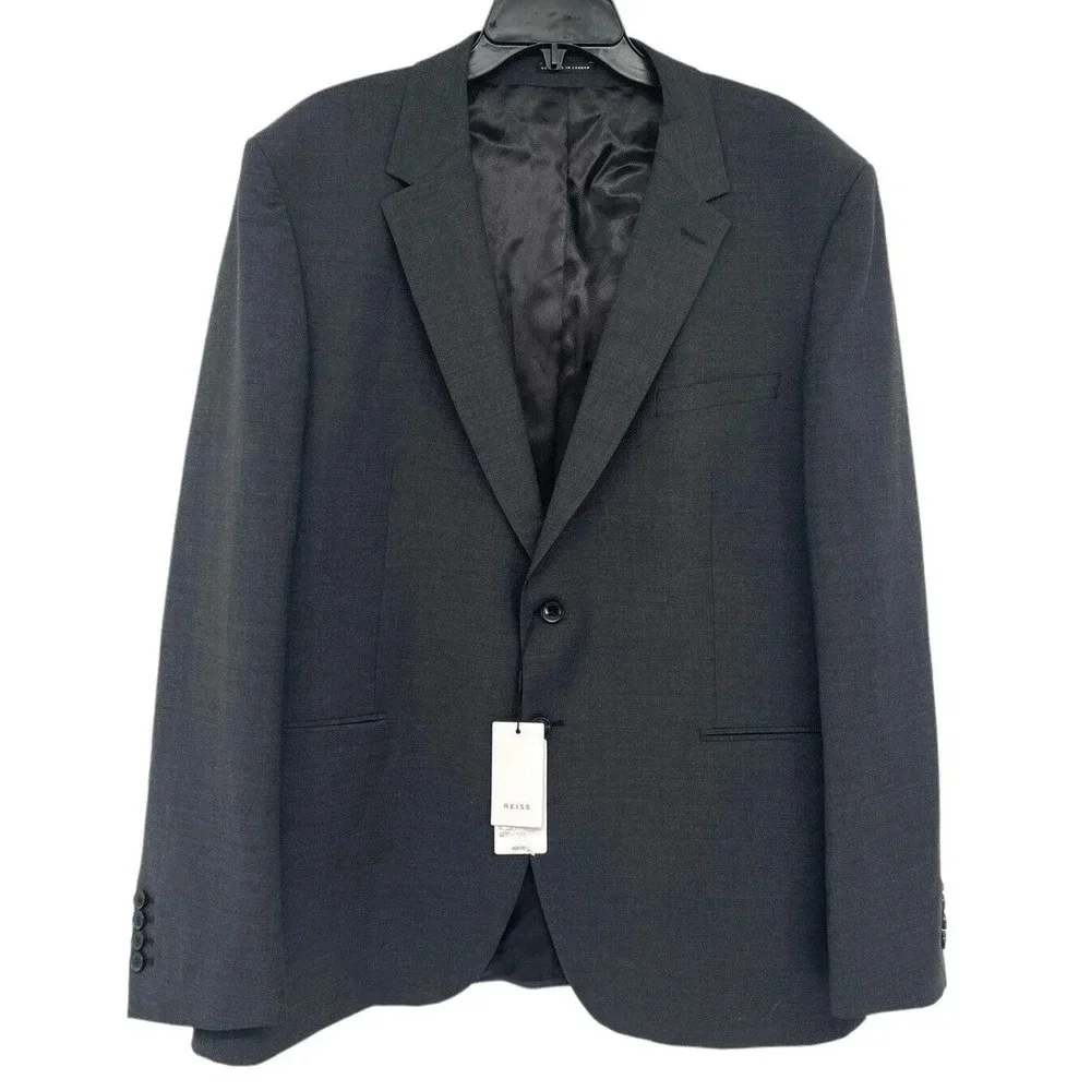 Reiss Men's Hope Blazer 2 Button Notch Travel Jacket Size 46 Regular Charcoal